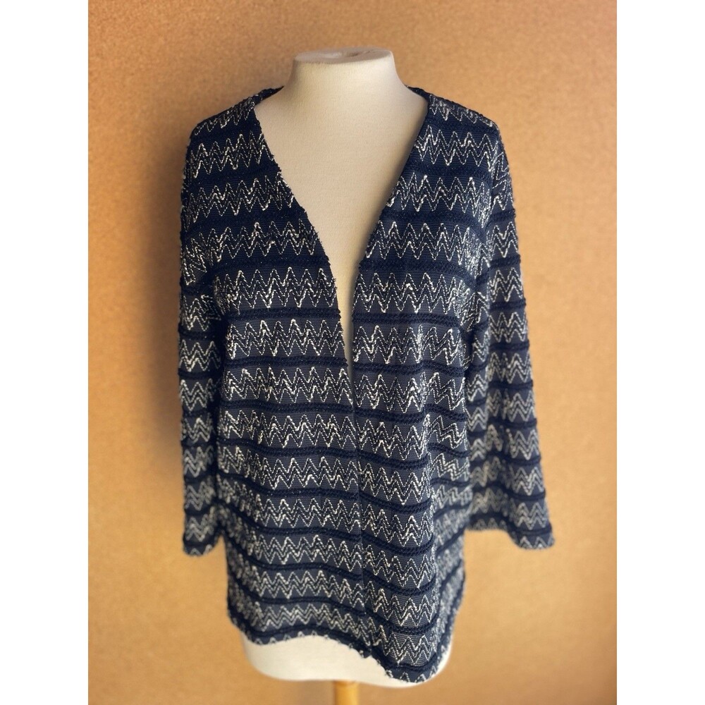 Chico's Easywear Womens Navy Blue Chevron Zig Zag Cruise wear Size 3